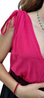abito maxi bicolore lungo rosa nero con scollo V - immagine 4