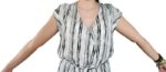 abito chemisier (o vestito a camicia) con una fantasia a righe verticali bianche e nere e una cintura annodabile in vita - immagine 5