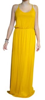 abito lungo giallo senape da donna con spalline sottili ed elastico in vita - immagine 2