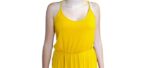 abito lungo giallo senape da donna con spalline sottili ed elastico in vita - immagine 3