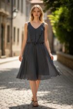 abito grigio a pieghe con scollo a V senza maniche by originale marines