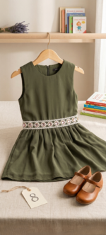 ABITO BAMBINA 8 ANNI VERDE MILITARE SMANICATO