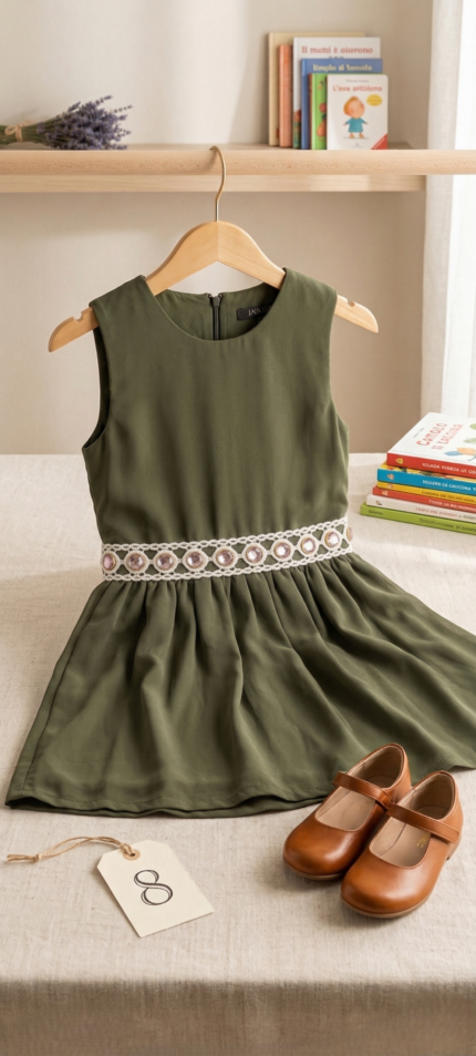 ABITO BAMBINA 8 ANNI VERDE MILITARE SMANICATO