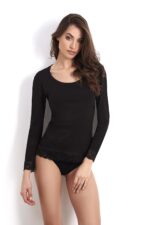 MAGLIA DONNA NERA MANICHE LUNGHE FINALE PIZZO