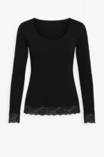 MAGLIA DONNA NERA MANICHE LUNGHE FINALE PIZZO