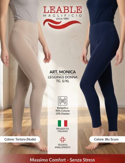 Leggings donna LEABLE con elastico in vita, in cotone bielastico Blu / Tortora