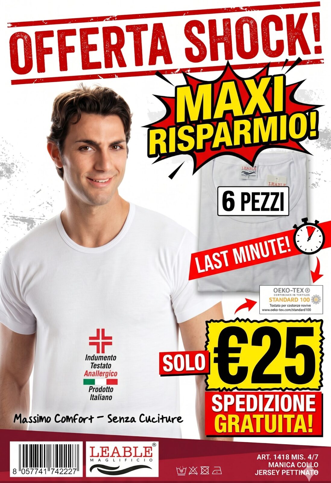 T-SHIRT UOMO LEABLE BIANCO 100 % COTONE MAKO’ T-SHIRT UOMO LEABLE BIANCO 100 % COTONE MAKO' - immagine 1