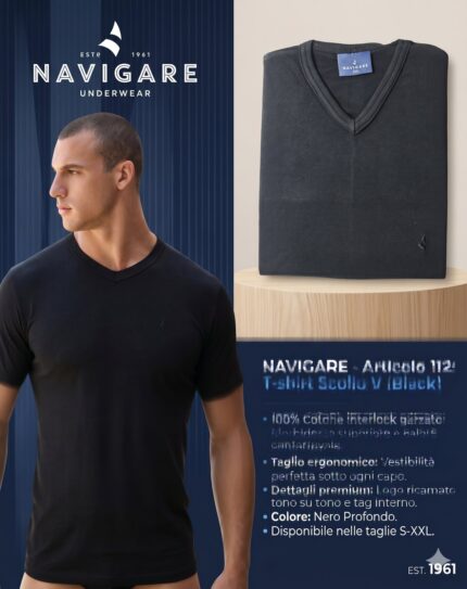 T-shirt uomo  collo  v nero by  navigare