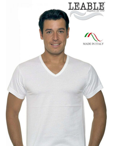 T-SHIRT LEABLE BIANCO COLLO A V