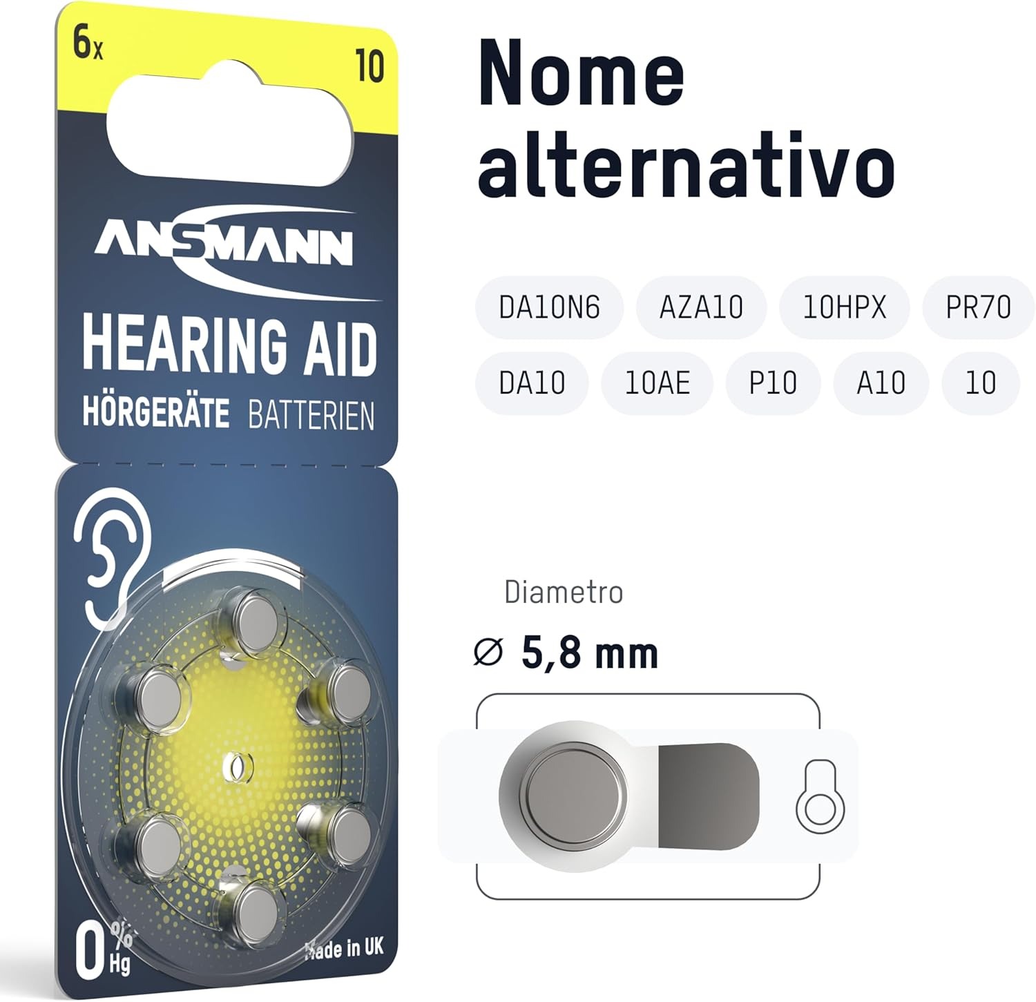 ANSMANN_Hearing_Aid_Tipo_10_Giallo_120pz ANSMANN Batterie Apparecchi Acustici Tipo 10 Giallo - 120 Pezzi