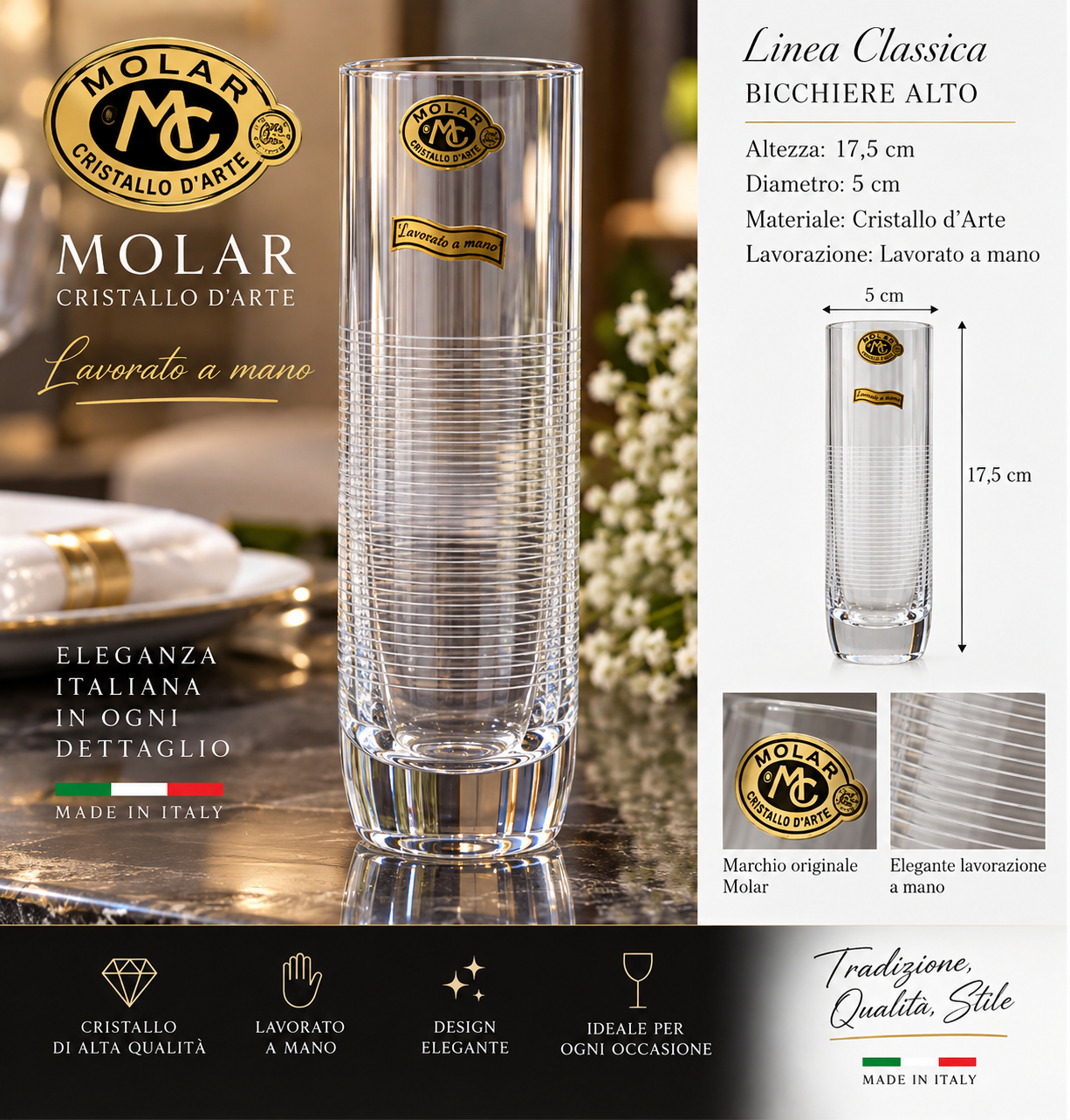 BICCHIERE TUMBLER MOLAR Bicchiere Alto Molar Cristallo d'Arte - immagine 1