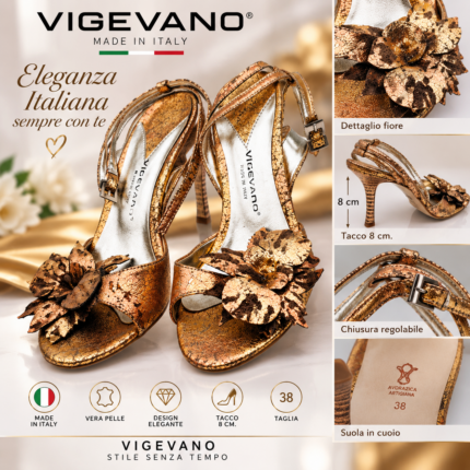 SANDALI ORO RAME TACCO 8 CM BY VIGEVANO