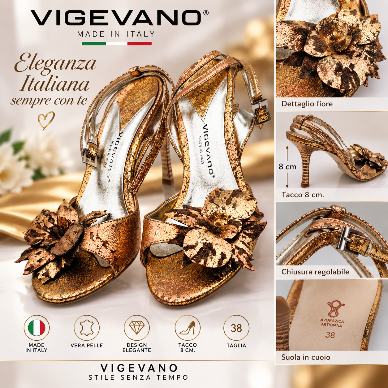 SANDALI VIGEVANO SANDALI ORO RAME TACCO 8 CM BY VIGEVANO