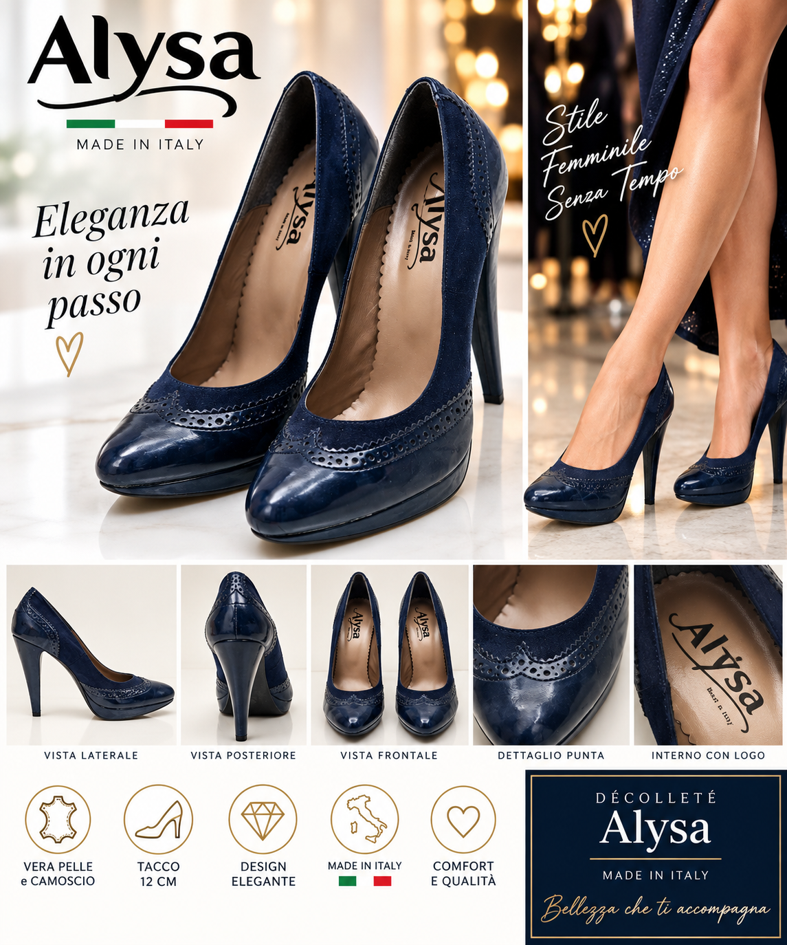 SCARP DONNA CERIMONIA ALYSA DECOLTE TACCO ALTO BLU