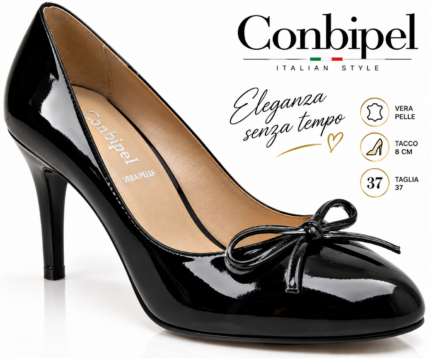 SCARPE DECOLTEE NERO LUCIDO CONBIPEL TACCO 8 CM