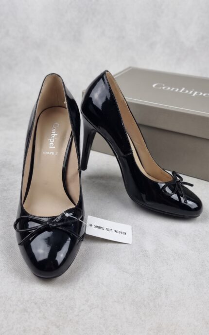 SCARPE DECOLTEE NERO LUCIDO CONBIPEL TACCO 8 CM - foto 2