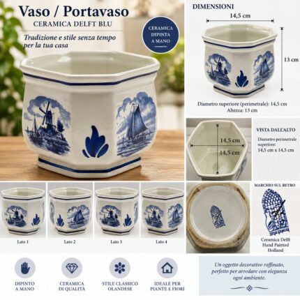 Vaso / Portavaso Ceramica Delft Blu