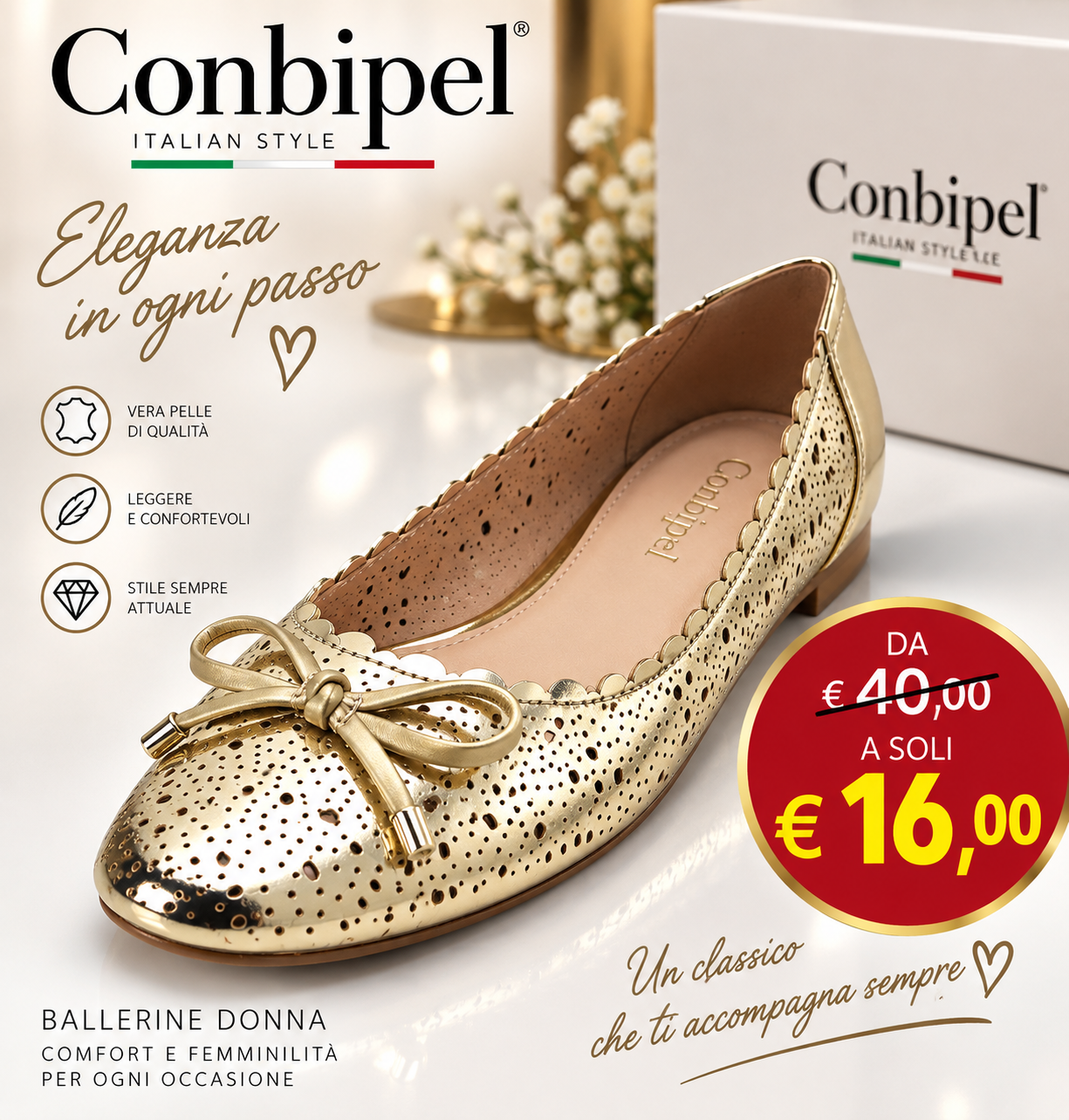 promo ballerine oro fiocco SCARPE BELLERINE ORO BY CONBIPEL