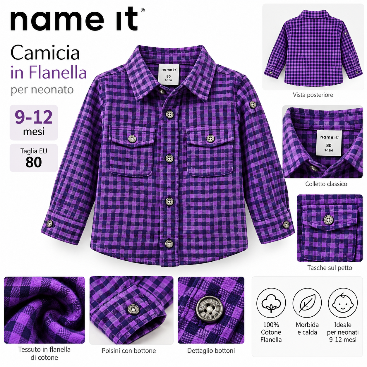 CAMCIA BAMBINO 9-12 MESI Camicia Neonato Name It in Flanella 9/12 Mesi - Imagen 1