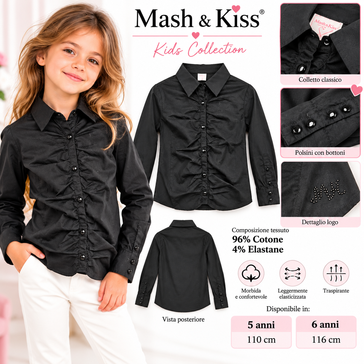 CAMCIA MASH Camicia Bambini Mash & Kiss in Cotone ed Elastan - immagine 1