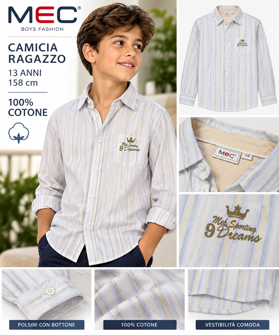 CAMICIA MEK 13 ANNI Camicia Ragazzo Mek 13 Anni in Cotone 100% - immagine 1