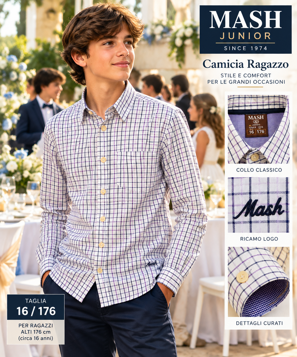 CAMICIA RAGAZZO 16 ANNI COTONE 100 % Camicia Ragazzo Mash 15 Anni in Cotone 100% - immagine 1