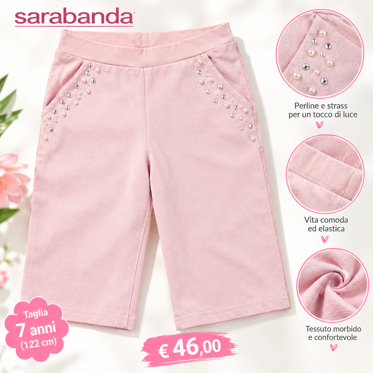 PANTALONCINI ROSA PERLE & STRASS Pantaloncini Bambina Sarabanda Rosa 7 Anni - Imagen 1